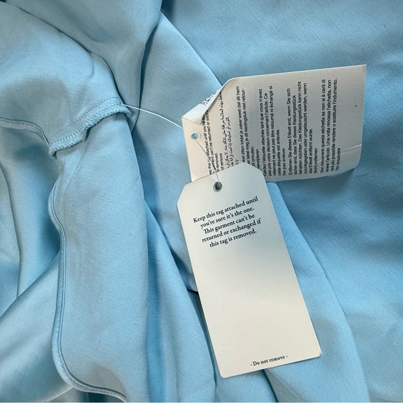 Abercrombie & Fitch One Shoulder Knotted Satin Midi Dress in light blue Sz L - Picture 6 of 11